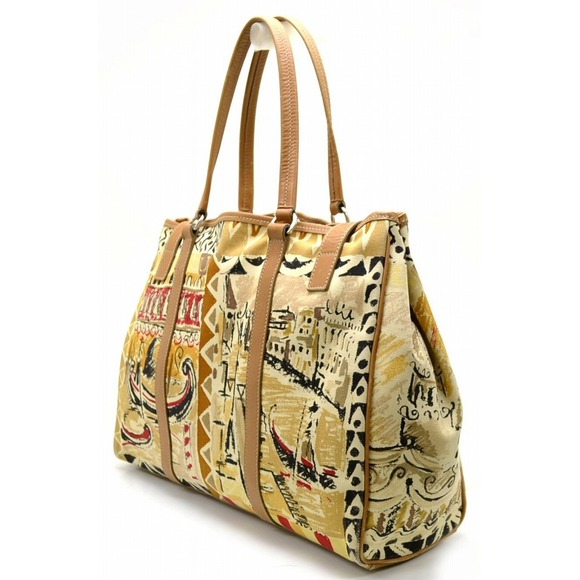 Prada Bag Canvas Brown Venice Leather Tote Shoulder - Picture 1 of 9